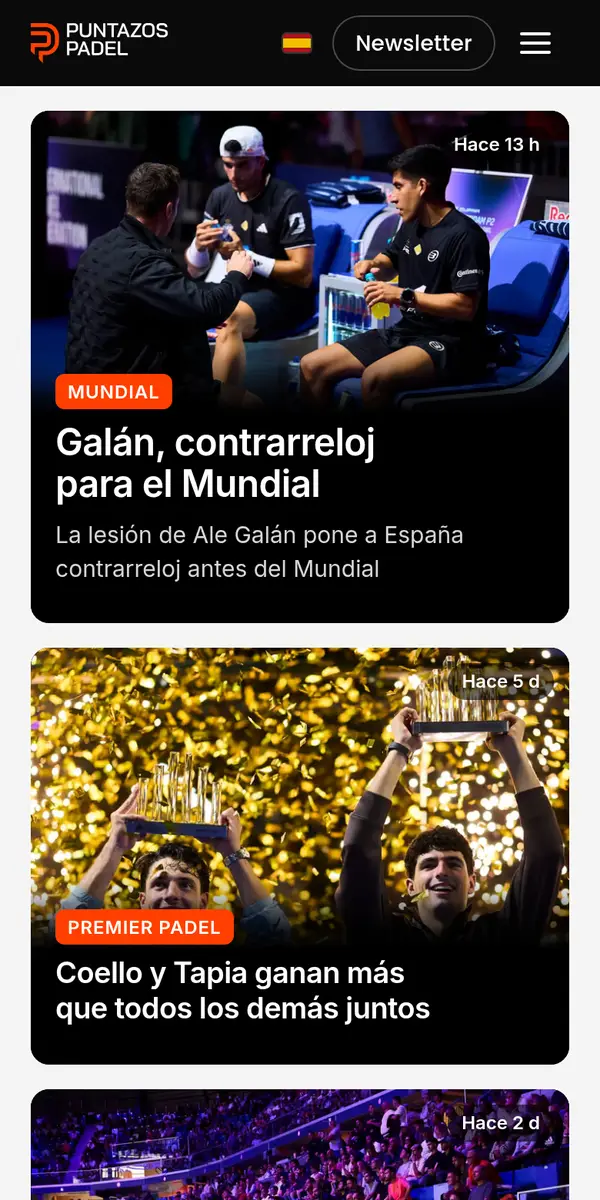 Portada actual de puntazospadel.com en móvil
