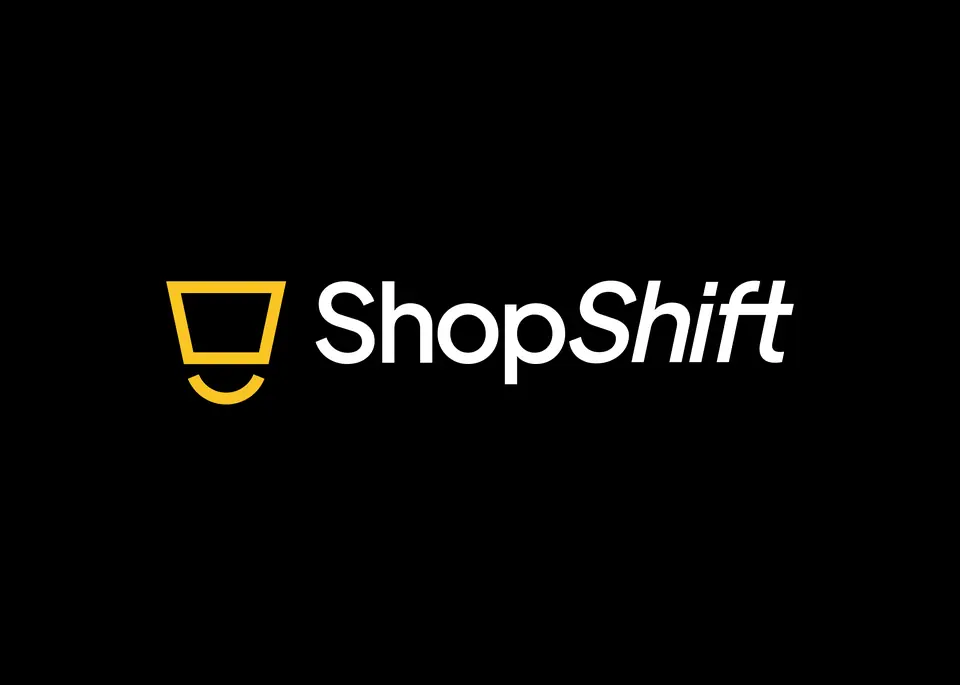 Logotipo de ShopShift en blanco y amarillo sobre fondo negro